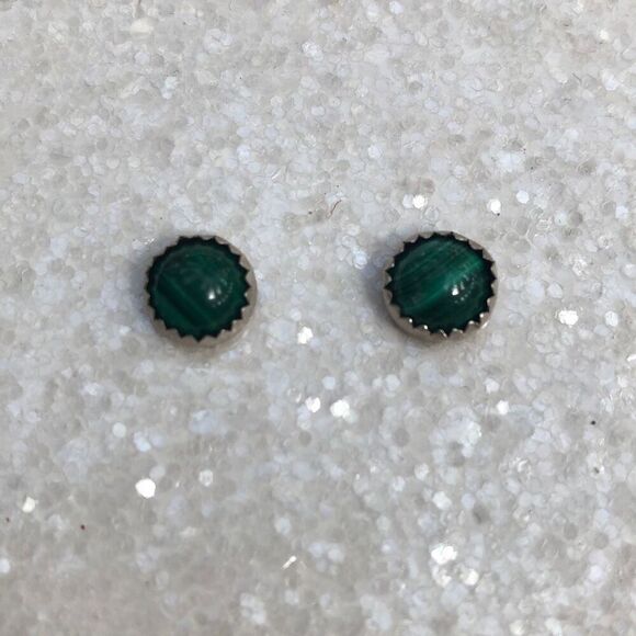 Earrings, NEW Green African Malachite & Sterling Silver Stud Earrings, Handmade, - Picture 1 of 4